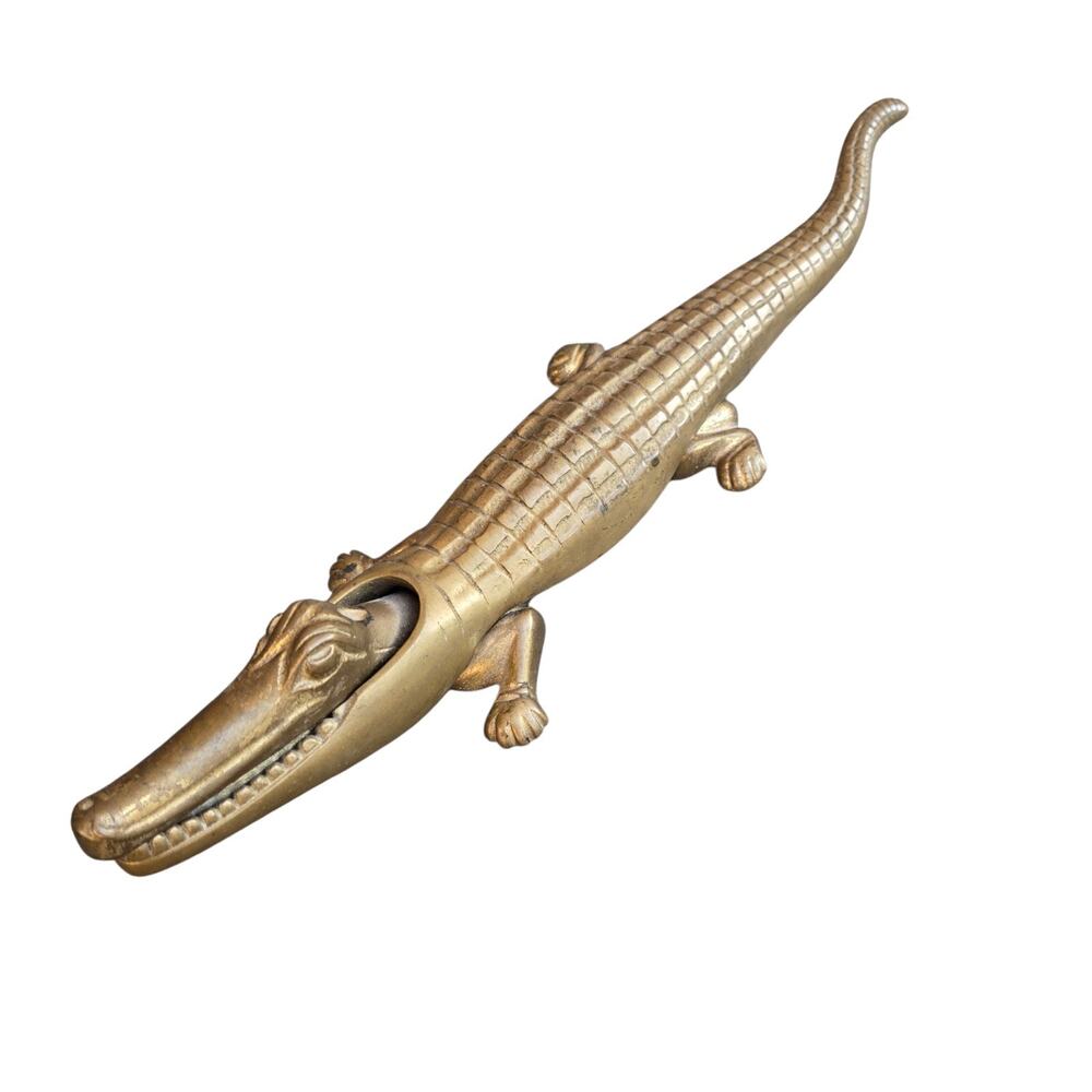 Vintage Brass?? Alligator Crocodile 15" Nut‎ Cracker